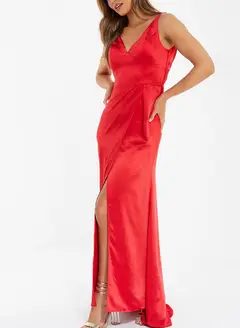Sheath/Column V-Neck Floor-length Long Bridesmaid Dresses With Split Side — view 4