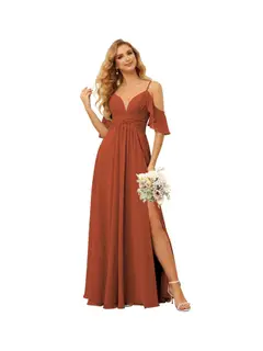A-Line/Princess Spaghetti Straps Sleeveless Floor Length Bridesmaid Dresses Chiffon with Ruffles Split — view 6