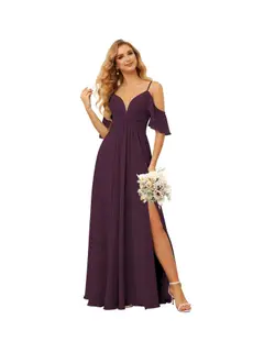 A-Line/Princess Spaghetti Straps Sleeveless Floor Length Bridesmaid Dresses Chiffon with Ruffles Split — view 10