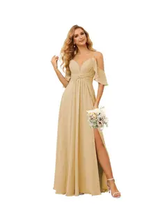 A-Line/Princess Spaghetti Straps Sleeveless Floor Length Bridesmaid Dresses Chiffon with Ruffles Split — view 12