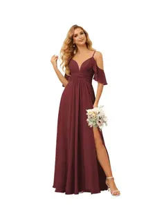 A-Line/Princess Spaghetti Straps Sleeveless Floor Length Bridesmaid Dresses Chiffon with Ruffles Split — view 15