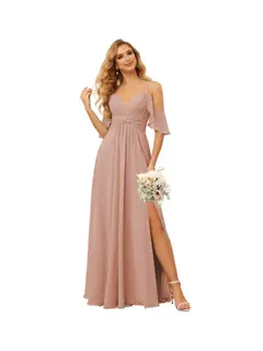 A-Line/Princess Spaghetti Straps Sleeveless Floor Length Bridesmaid Dresses Chiffon with Ruffles Split — view 19