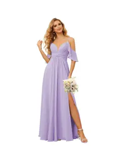 A-Line/Princess Spaghetti Straps Sleeveless Floor Length Bridesmaid Dresses Chiffon with Ruffles Split — view 20