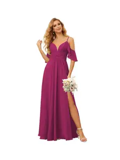 A-Line/Princess Spaghetti Straps Sleeveless Floor Length Bridesmaid Dresses Chiffon with Ruffles Split — view 22