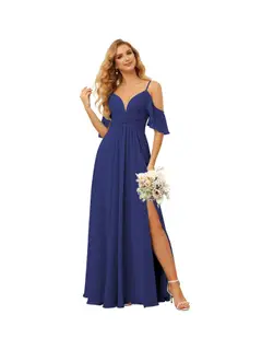 A-Line/Princess Spaghetti Straps Sleeveless Floor Length Bridesmaid Dresses Chiffon with Ruffles Split — view 35