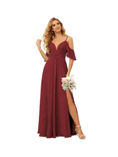 A-Line/Princess Spaghetti Straps Sleeveless Floor Length Bridesmaid Dresses Chiffon with Ruffles Split — view 43