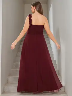 A-Line/Princess One-Shoulder Sweetheart Sleeveless Floor-Length Plus Size Long Bridesmaid Dress — view 2
