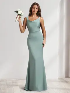 Sheath/Column Cowl Neck Floor-Length Bridesmaid Dresses with Beadings — view 1