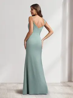 Sheath/Column Cowl Neck Floor-Length Bridesmaid Dresses with Beadings — view 2