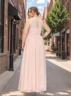 A-Line/Princess Jewel Neck Sleeveless Floor-Length Chiffon Plus Size Bridesmaid Dress — view 2