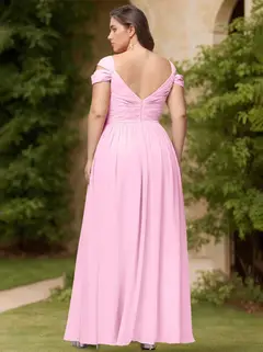 A-Line/Princess Deep V-Neck Floor-Length Plus Size Bridesmaid Dresses with Ruffles — view 2