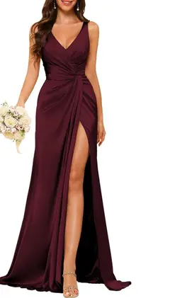 A-Line/Princess V Neck Sleeveless Floor-Length Bridesmaid Dresses with Split — view 1