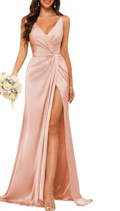 A-Line/Princess V Neck Sleeveless Floor-Length Bridesmaid Dresses with Split — view 3