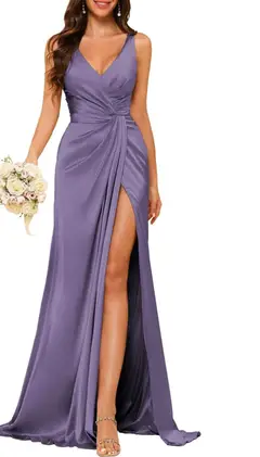 A-Line/Princess V Neck Sleeveless Floor-Length Bridesmaid Dresses with Split — view 4