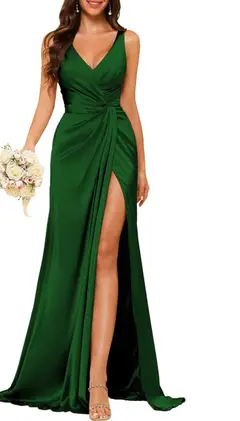A-Line/Princess V Neck Sleeveless Floor-Length Bridesmaid Dresses with Split — view 5