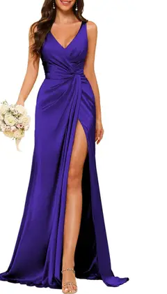 A-Line/Princess V Neck Sleeveless Floor-Length Bridesmaid Dresses with Split — view 6