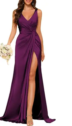 A-Line/Princess V Neck Sleeveless Floor-Length Bridesmaid Dresses with Split — view 7