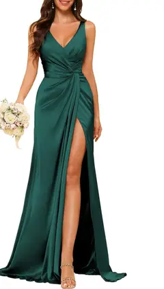A-Line/Princess V Neck Sleeveless Floor-Length Bridesmaid Dresses with Split — view 8