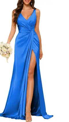 A-Line/Princess V Neck Sleeveless Floor-Length Bridesmaid Dresses with Split — view 9