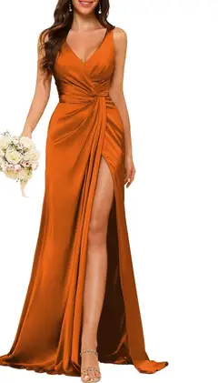 A-Line/Princess V Neck Sleeveless Floor-Length Bridesmaid Dresses with Split — view 10