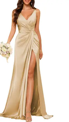 A-Line/Princess V Neck Sleeveless Floor-Length Bridesmaid Dresses with Split — view 11