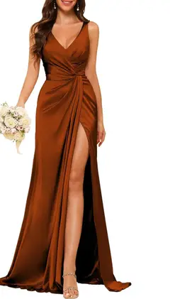 A-Line/Princess V Neck Sleeveless Floor-Length Bridesmaid Dresses with Split — view 12