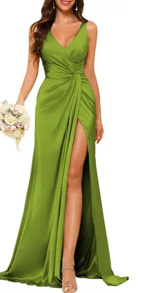 A-Line/Princess V Neck Sleeveless Floor-Length Bridesmaid Dresses with Split — view 13
