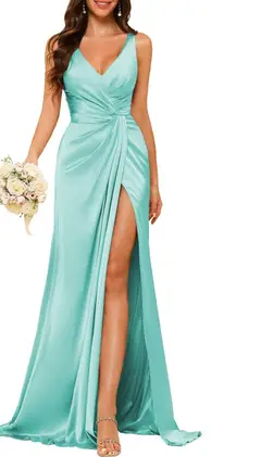 A-Line/Princess V Neck Sleeveless Floor-Length Bridesmaid Dresses with Split — view 16