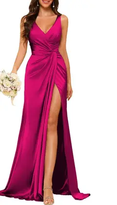 A-Line/Princess V Neck Sleeveless Floor-Length Bridesmaid Dresses with Split — view 18
