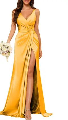 A-Line/Princess V Neck Sleeveless Floor-Length Bridesmaid Dresses with Split — view 20