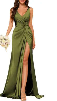 A-Line/Princess V Neck Sleeveless Floor-Length Bridesmaid Dresses with Split — view 22