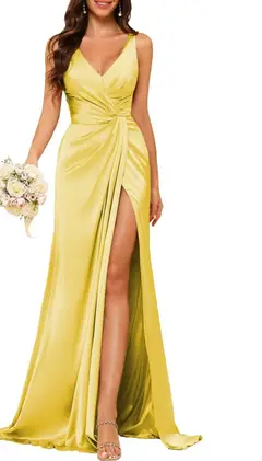 A-Line/Princess V Neck Sleeveless Floor-Length Bridesmaid Dresses with Split — view 23