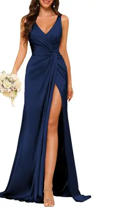 A-Line/Princess V Neck Sleeveless Floor-Length Bridesmaid Dresses with Split — view 24