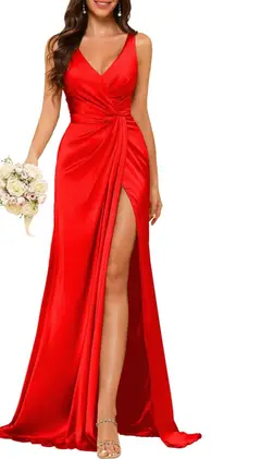 A-Line/Princess V Neck Sleeveless Floor-Length Bridesmaid Dresses with Split — view 25