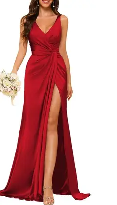 A-Line/Princess V Neck Sleeveless Floor-Length Bridesmaid Dresses with Split — view 28