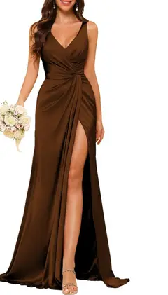 A-Line/Princess V Neck Sleeveless Floor-Length Bridesmaid Dresses with Split — view 29