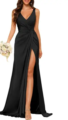 A-Line/Princess V Neck Sleeveless Floor-Length Bridesmaid Dresses with Split — view 30