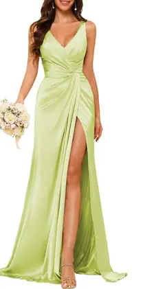 A-Line/Princess V Neck Sleeveless Floor-Length Bridesmaid Dresses with Split — view 31