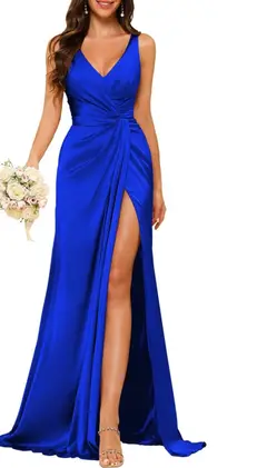 A-Line/Princess V Neck Sleeveless Floor-Length Bridesmaid Dresses with Split — view 32