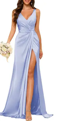 A-Line/Princess V Neck Sleeveless Floor-Length Bridesmaid Dresses with Split — view 34