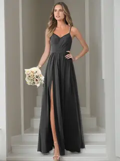A-Line/Princess Chiffon Sleeveless Floor-Length Bridesmaid Dresses — view 1