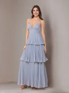A-Line/Princess Spaghetti Straps Sleeveless Floor-Length Chiffon Bridesmaid Dresses with Pleated — view 1