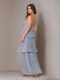 A-Line/Princess Spaghetti Straps Sleeveless Floor-Length Chiffon Bridesmaid Dresses with Pleated — view 2