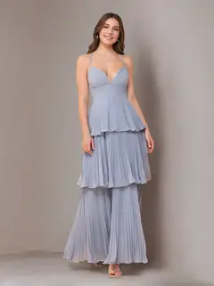 A-Line/Princess Spaghetti Straps Sleeveless Floor-Length Chiffon Bridesmaid Dresses with Pleated — view 3