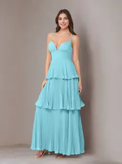 A-Line/Princess Spaghetti Straps Sleeveless Floor-Length Chiffon Bridesmaid Dresses with Pleated — view 5