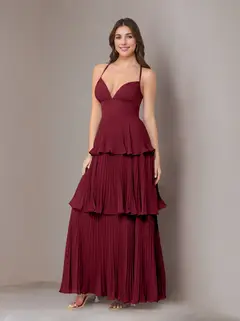 A-Line/Princess Spaghetti Straps Sleeveless Floor-Length Chiffon Bridesmaid Dresses with Pleated — view 6