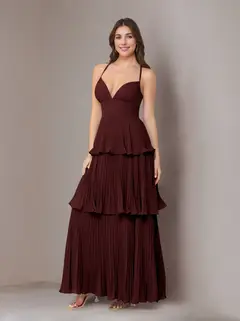 A-Line/Princess Spaghetti Straps Sleeveless Floor-Length Chiffon Bridesmaid Dresses with Pleated — view 7