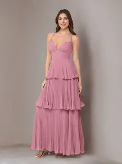 A-Line/Princess Spaghetti Straps Sleeveless Floor-Length Chiffon Bridesmaid Dresses with Pleated — view 8