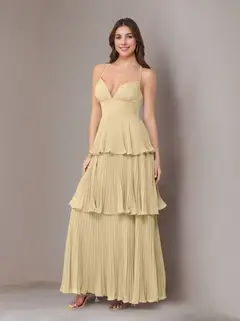 A-Line/Princess Spaghetti Straps Sleeveless Floor-Length Chiffon Bridesmaid Dresses with Pleated — view 10