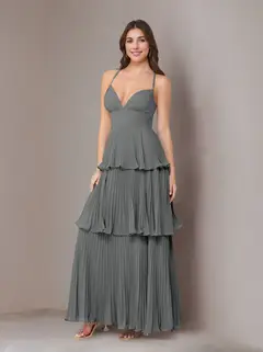 A-Line/Princess Spaghetti Straps Sleeveless Floor-Length Chiffon Bridesmaid Dresses with Pleated — view 11